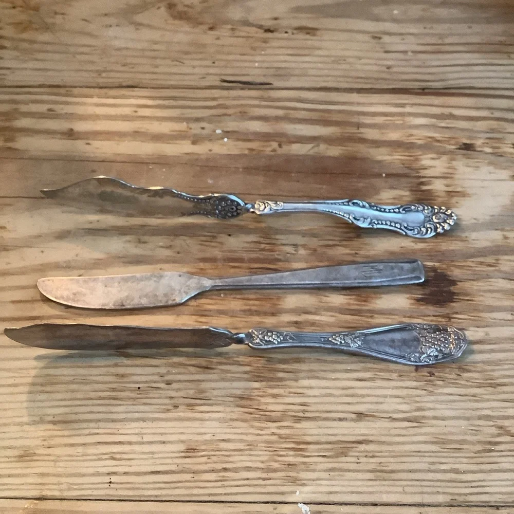 Antique Vintage Set of 3 Mismatched Silver Plate Butter Knives